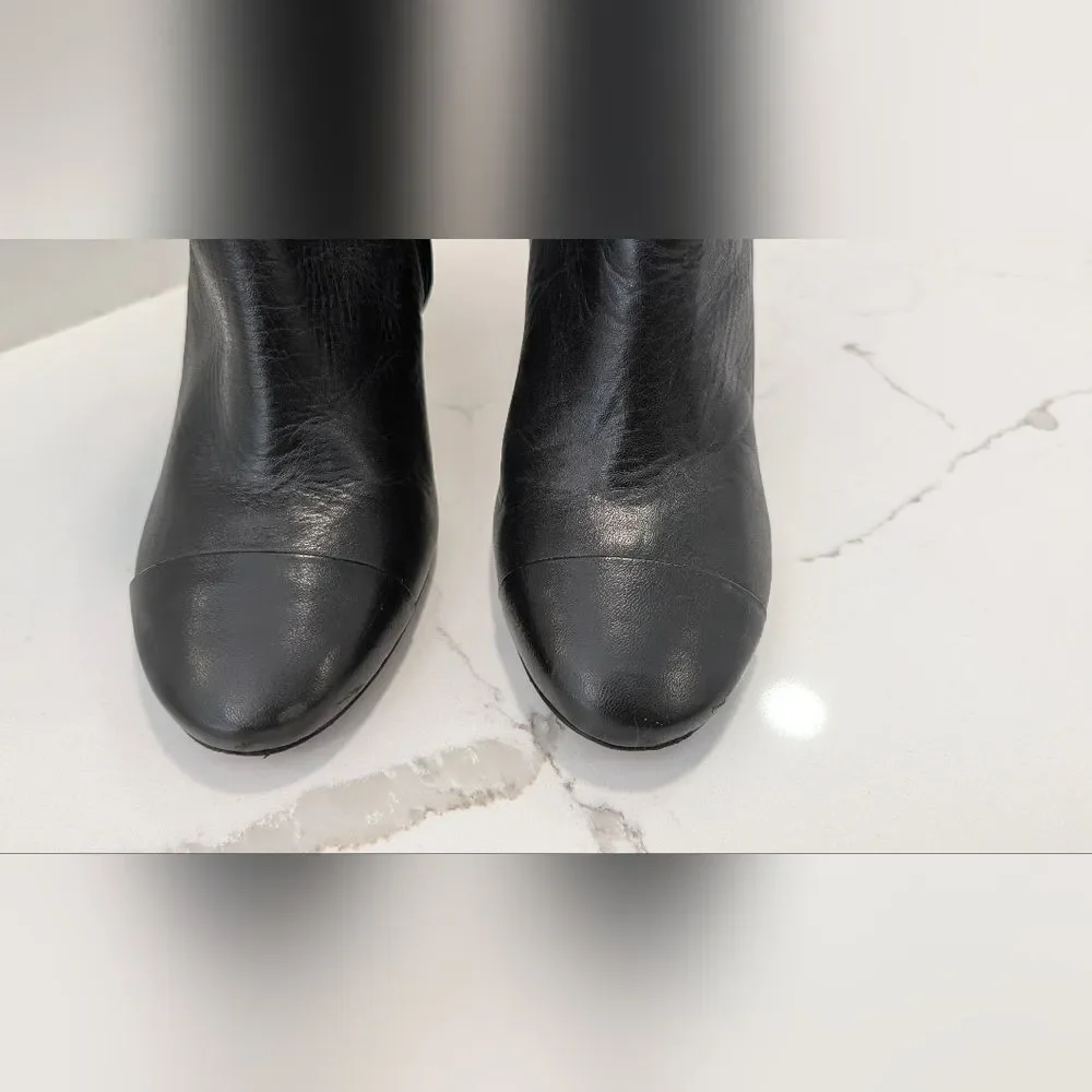 Tory Burch Women's Black Grove Leather Boots Size 10.5 Ankle Zip Cap Toe Western